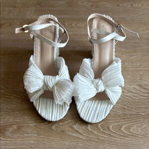 White Pleated Heels with Ankle Straps